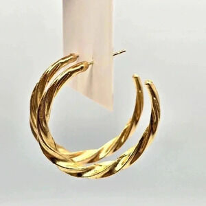 Gold Spiral Half Hoop Circle Boho Retro Fashion Jewelry Earrings Medium E14